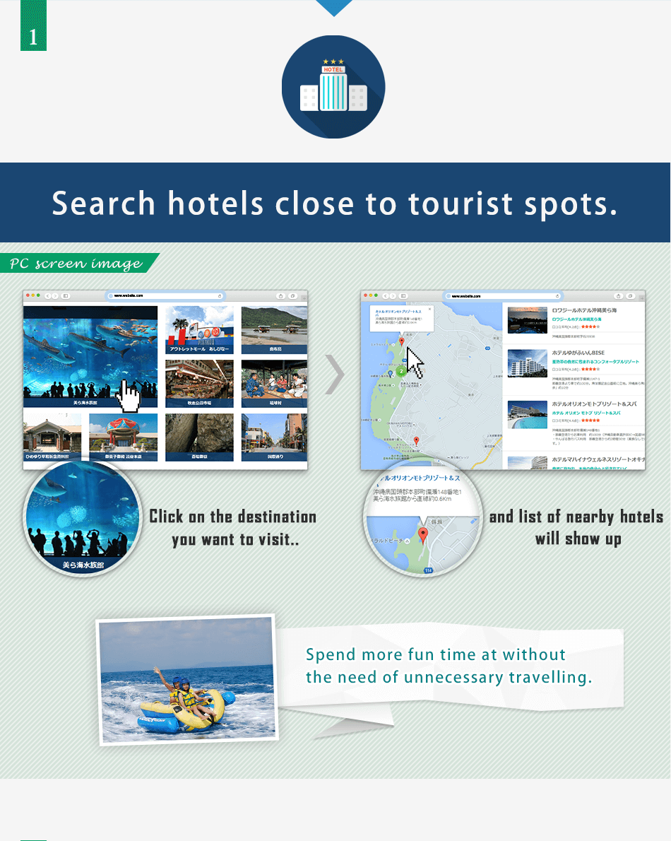 Search hotels close to tourist spots.