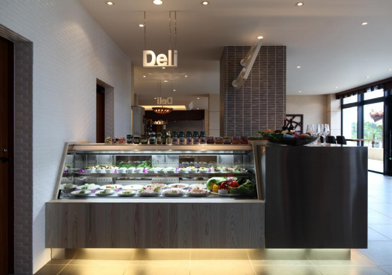 Deli & Cafe on the 2nd floor of the hotel building 
Delicatessen menu available for takeout 
