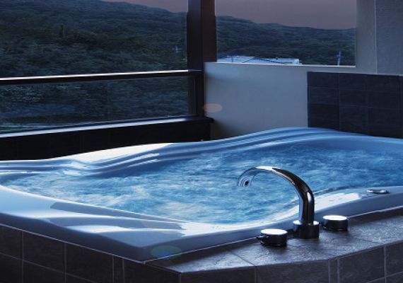 Guest room with open-air bath with Jacuzzi