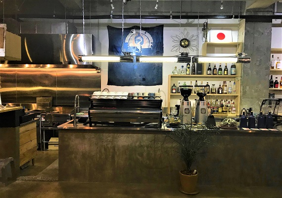 Cafe created from renovated warehouse in different colors 
