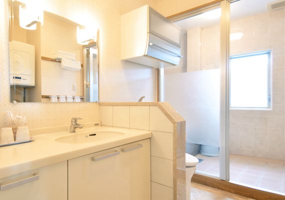 【客室】清潔感のある洗面台とシャワールーム