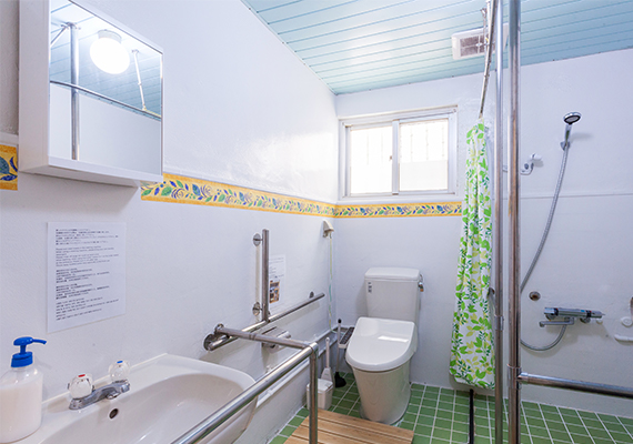 Toilet with hot water washer is installed in the shower room 