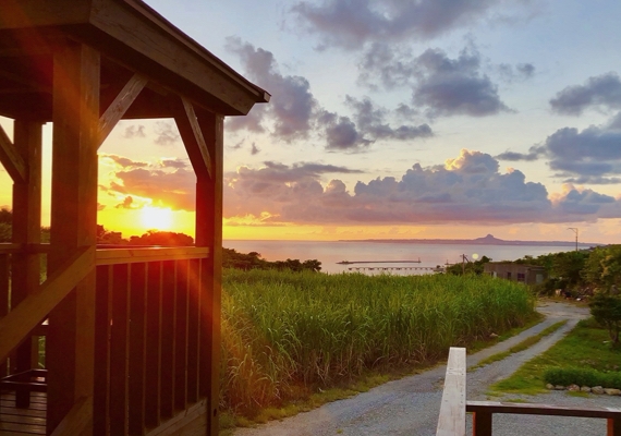 展望塔からビール片手に夕日鑑賞