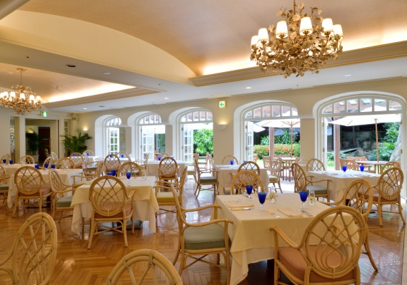 Colored in various tones of resort restaurant 