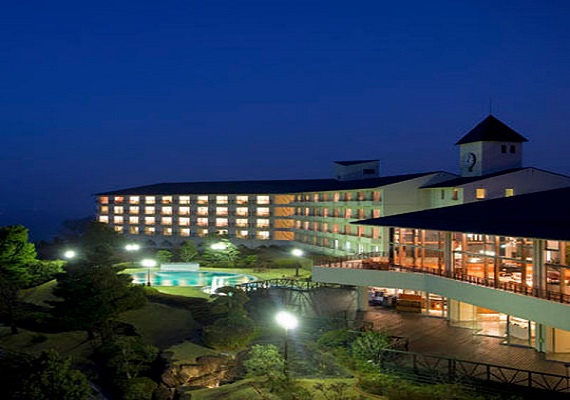 Panoramic scene of the hotel at night