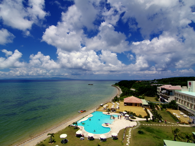 Infinity pool in the hotel with view of sea of Yaeyama