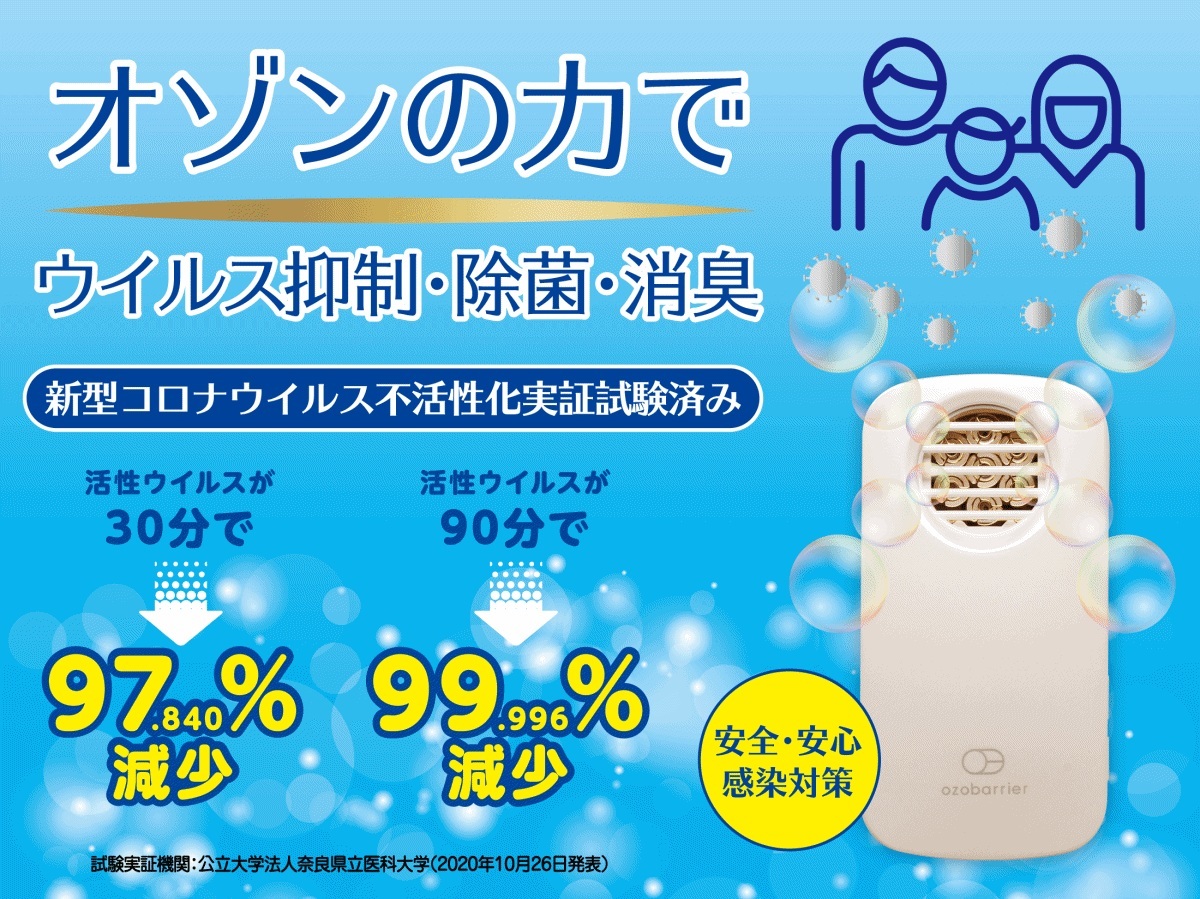 オゾンとイオンの力で大気を自浄するozobarrier（オゾバリア）付！持ち運びもＯＫ（朝食付）