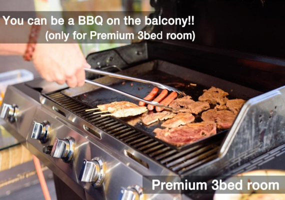〇BBQグリル（ガス式）

テラスにBBQグリルを完備致しております。
皆さんでBBQをお楽しみいただけます。
BBQ食材持ち込み可。ご注文も別途承ります。

ビールサーバーも完備致しております。
ご注文も別途承ります。
