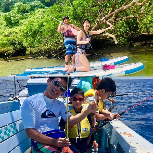 沖繩/嘉手納紅樹林SUP＆釣魚套餐☆《6歲以上即可參加，免費拍攝數據，還可以在附近的餐廳吃到的魚！ 》