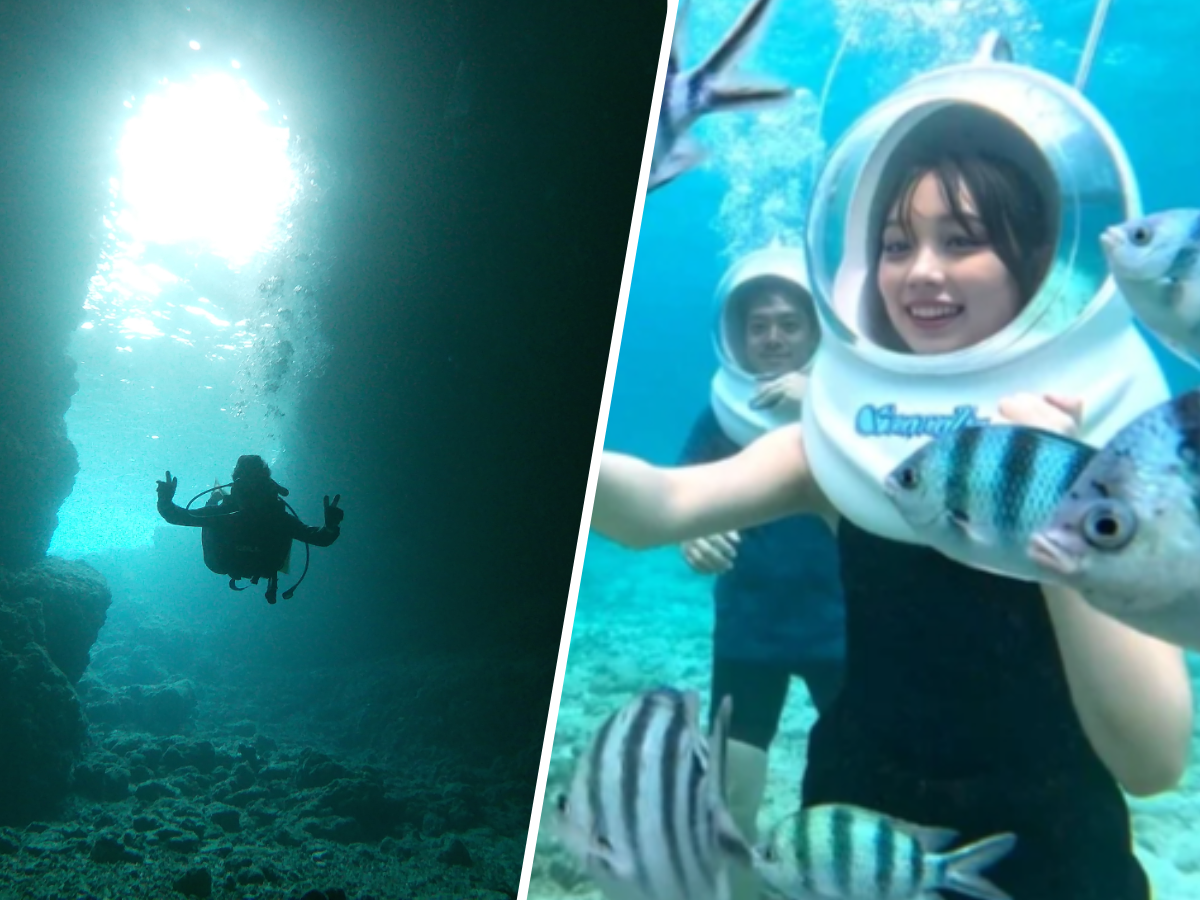 【特典満載】人気のシーウォーク＆青の洞窟ダイビングセット　カメラ・タオルレンタル付