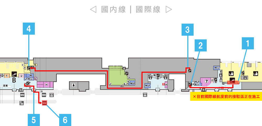 那霸機場國際線航廈到國內線航廈接駁站路線圖