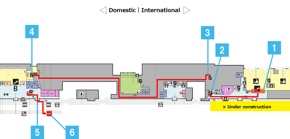 那霸機場國際線航廈到國內線航廈接駁站路線圖
